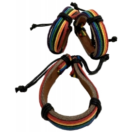 Pride Items Leather and Thread Bracelet Rainbow