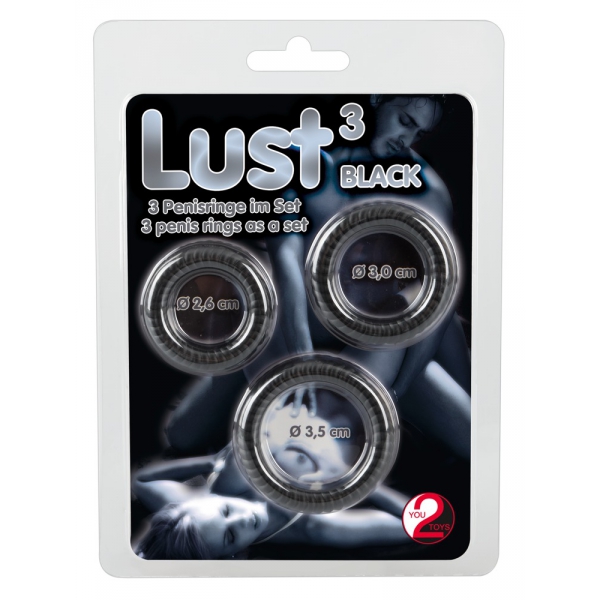Set of 3 Black Lust Silicone Cockrings