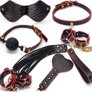 Kit de 7 piezas Bdsm Caimán Negro-Rojo