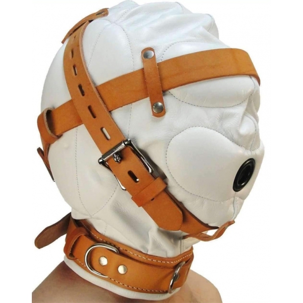 Medical Fetish Padded Locking Hospital Restraint Hood WHITE