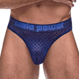 male power Thong DIAMOND MESH Blau