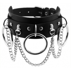 Metal O Ring Collar With Chain BLACK