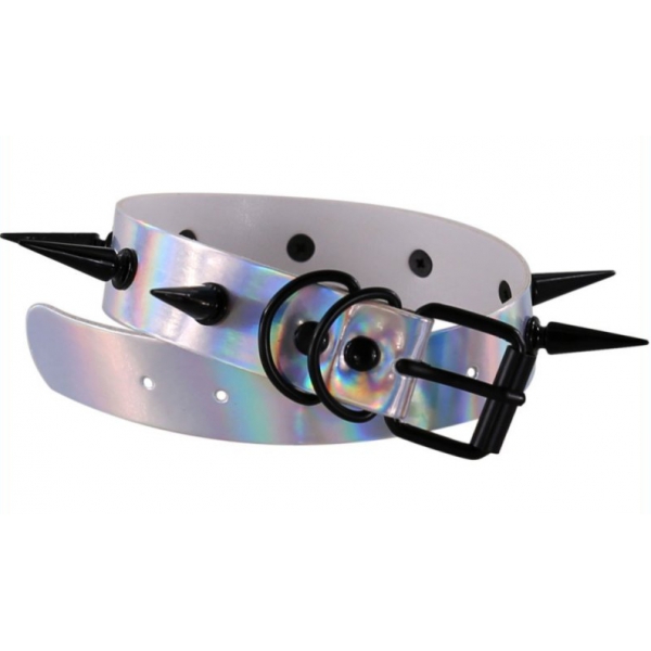 Laser Collar Spikes Punk Neck Collar WHITE