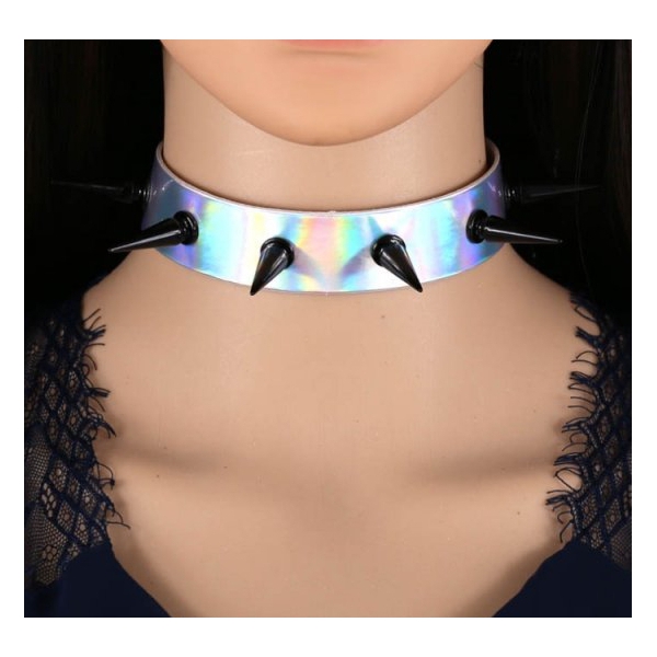 Laser Collar Spikes Punk Neck Collar WHITE