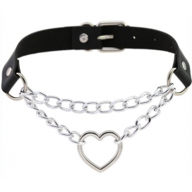 Joy Jewels Metal Heart Collar With Chain BLACK