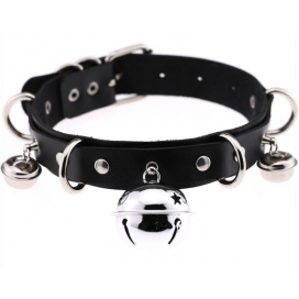 D Ring Punk Collar With Bell BLACK