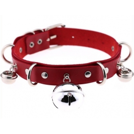 D Ring Punk Collar With Bell RED