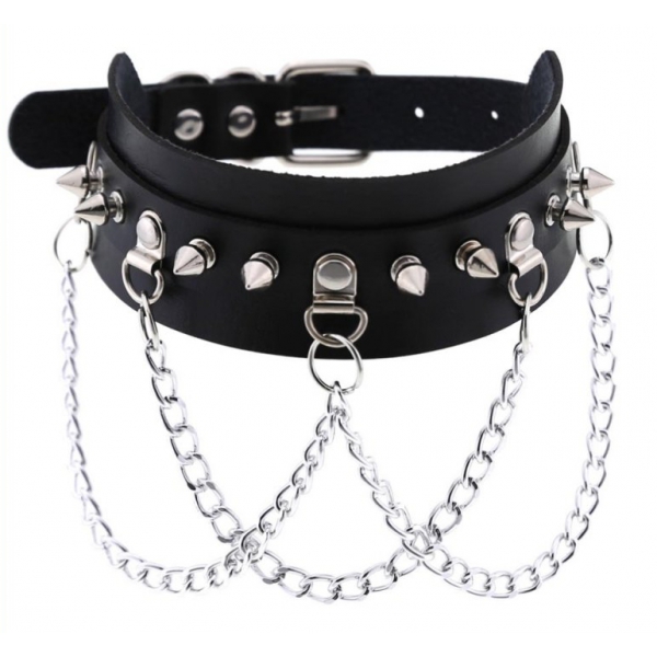 Collar Piky Spike Negro-Plata