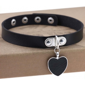 Joy Jewels Punk Goth Heart Pendant Necklace Leather Collar BLACK
