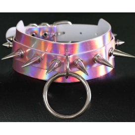 Joy Jewels Double Layer PU Leather Silver Nail Collar - Laser PINK