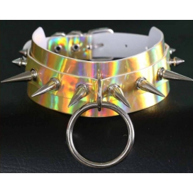 Double Layer PU Leather Silver Nail Collar - Laser GOLD