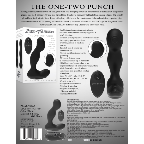 Estimulador de próstata vibratorio One-Two Punch 12 x 3,7 cm