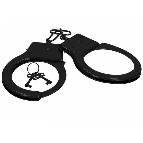 Pair of metal handcuffs Cuffs On Black