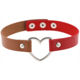 Double Color Metal Heart Collar RED/BROWN