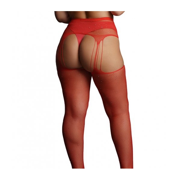 Strumpfhose mit Strapsen RHINESTONE Rot