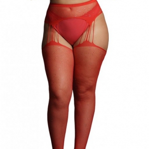 Le Désir RHINESTONE Red suspender tights