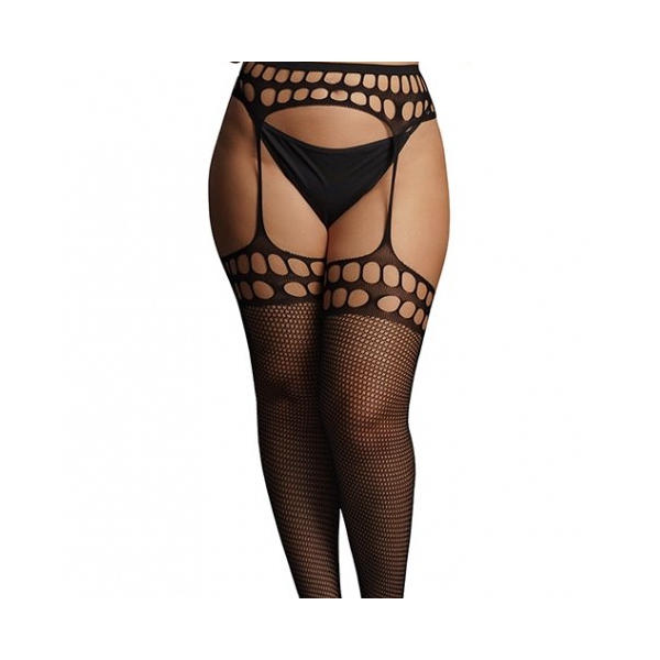 Fishnet stockings and garter belt OPEN DESIGN Black