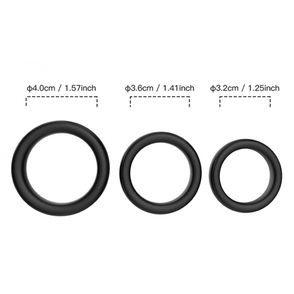 Set van 3 Silicone Cockring Set Zwart