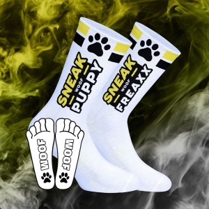 SneakFreaxx Calcetines Woof Puppy Blanco-Amarillo