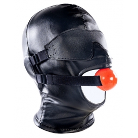 KINKgear SM-Kopfhaube mit Knebel und Subfull-Maske Schwarz