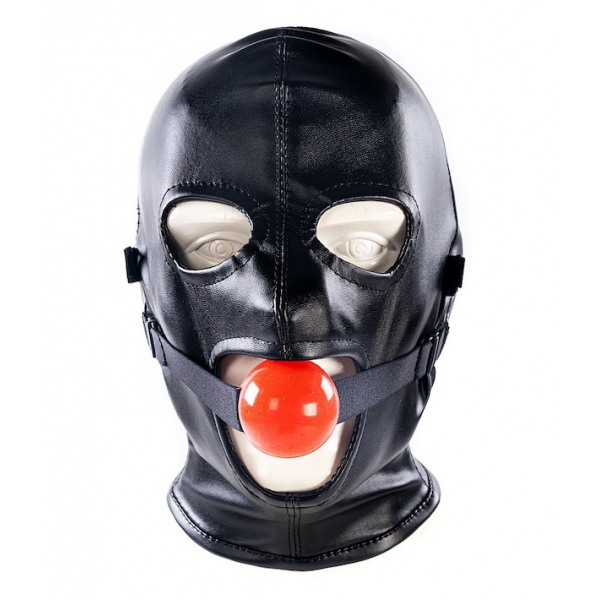 SM-Kopfhaube mit Knebel und Subfull-Maske Schwarz
