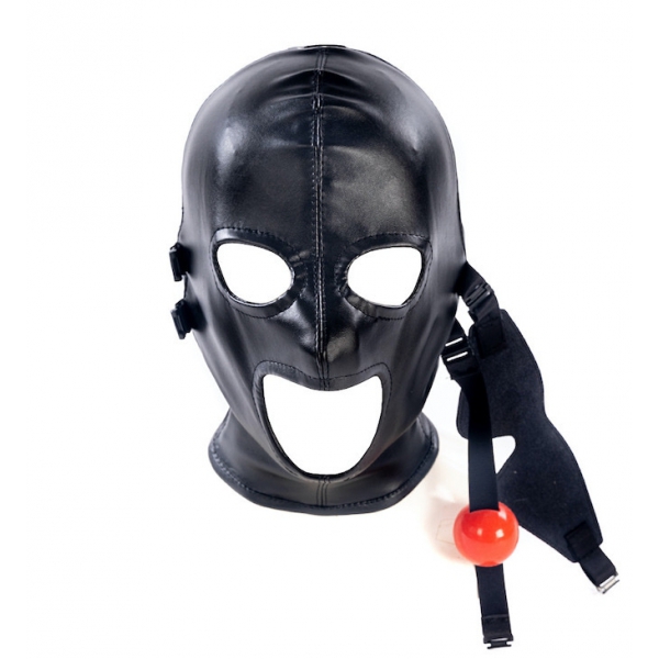 SM-Kopfhaube mit Knebel und Subfull-Maske Schwarz