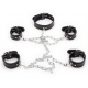 Restraint PU Leather Hands Cuffs Neck Collar Set BLACK