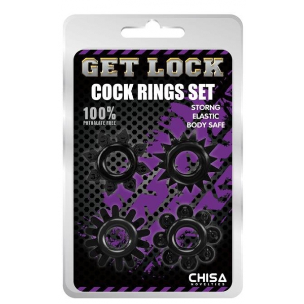 Set of 4 Black Ring Stars Soft Cockrings