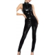 Mono de vinilo con cremallera V Jumpsuit Negro