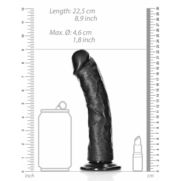 RealRock Curved Saugnapf-Dildo 20 x 4.6cm Schwarz