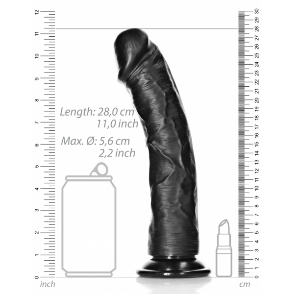 Mega Gebogen Dildo RealRock 25 x 5,6cm Zwart