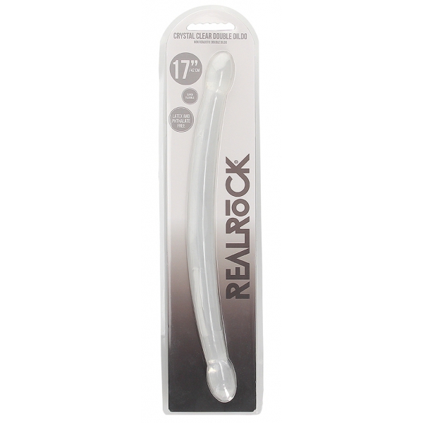 Consolador doble de cristal RealRock 42 x 3,5cm transparente