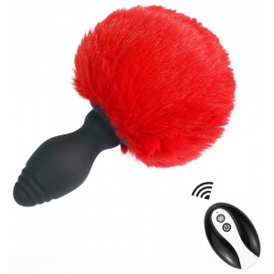 Kinky Puppy Tailyvibe Vibrating Plug com Pompon 6,5 x 3,1cm Vermelho