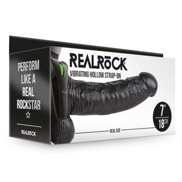 Hollow Vibe RealRock Vibrerende Riem Dildo 18 x 4,5cm Zwart