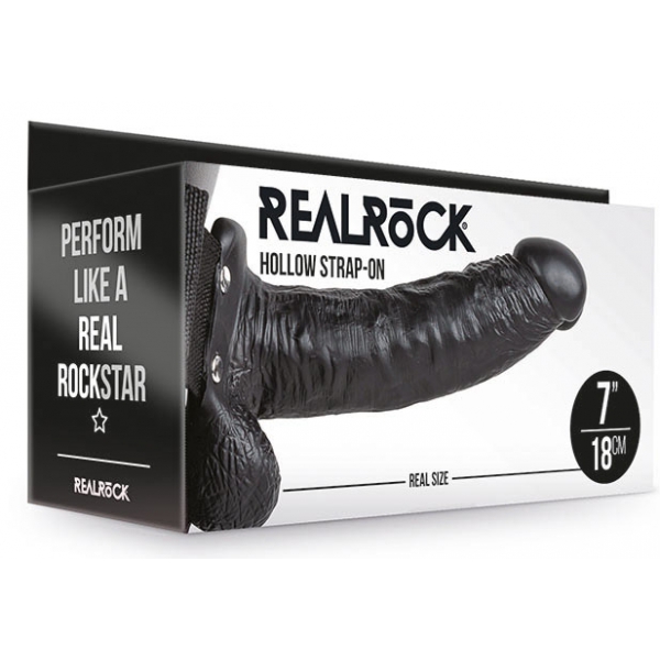 Hollow Strap On RealRock 18 x 4.5cm Black