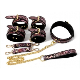Kit Sm Snakine Collar y Esposas Negro-Rosa