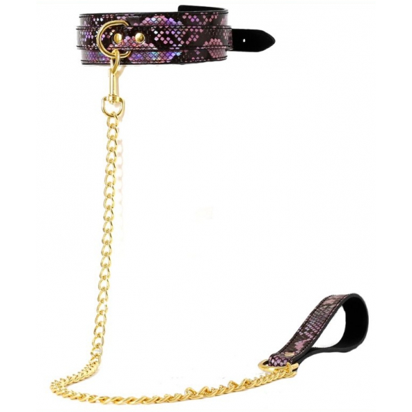 Snakine Halsband-Leine Schwarz-Rosa