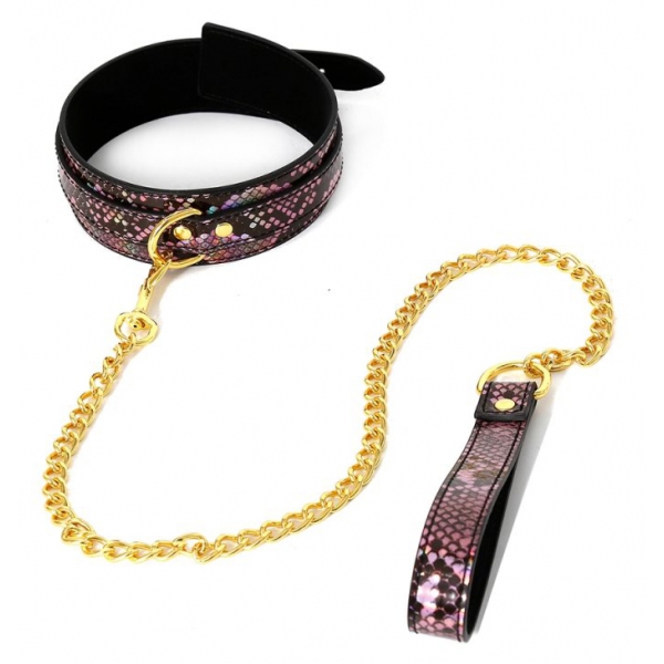 Snakine Halsband-Leine Schwarz-Rosa