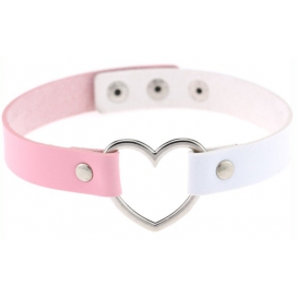 Double Color Metal Heart Collar White/Pink