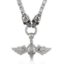 Malejewels MR-V9008 6mm Angle Skull Pendant Titanium Necklace