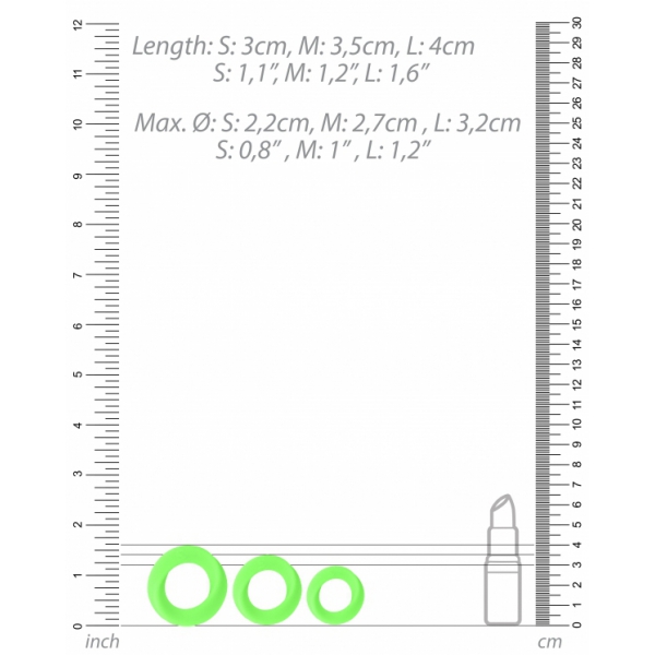 Lot de 3 cockrings phosphorescent Glow Annels 20-30mm