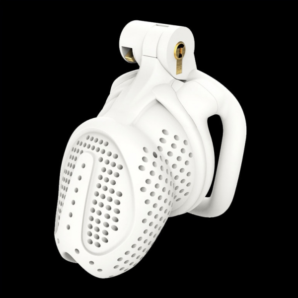 Tiger Head Plastic Chastity Cage WHITE BENT