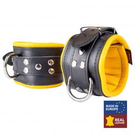 The Red Padded Leather Ankle Cuffs Black-Yellow