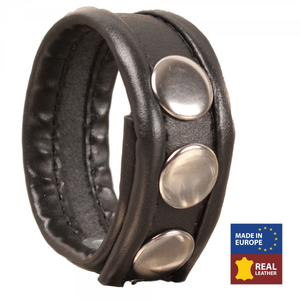 Leather Cockring - Black/Black - 3 snaps