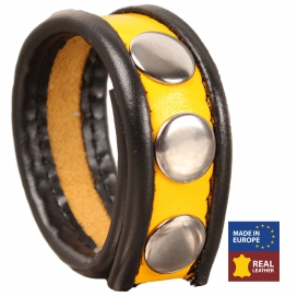 The Red Leather Cockring - Black/Yellow- 3 press studs