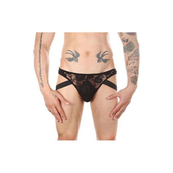 Low-waist See-through Lace Men Sexy Panty BLACK