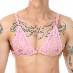 NoGenderWear Alluring Mankini Lace Bra Adjustable For Men PINK