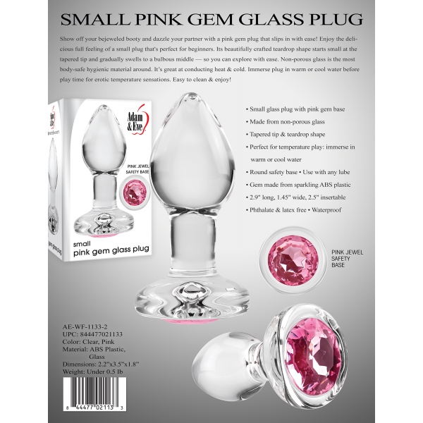 Gem Glass Jewelry Plug Small 6 x 2.7cm Pink