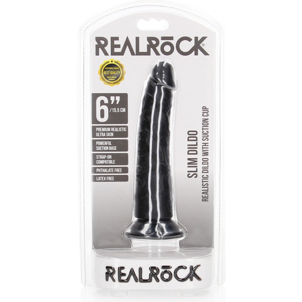 Consolador Delgado RealRock 15.5 x 3.8cm Negro