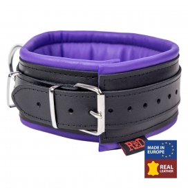 The Red Leather Collar - Padded - 3 D-rings - Black/Purple